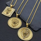 Iced Out Lion Head Pendant Necklace — Stainless Steel
