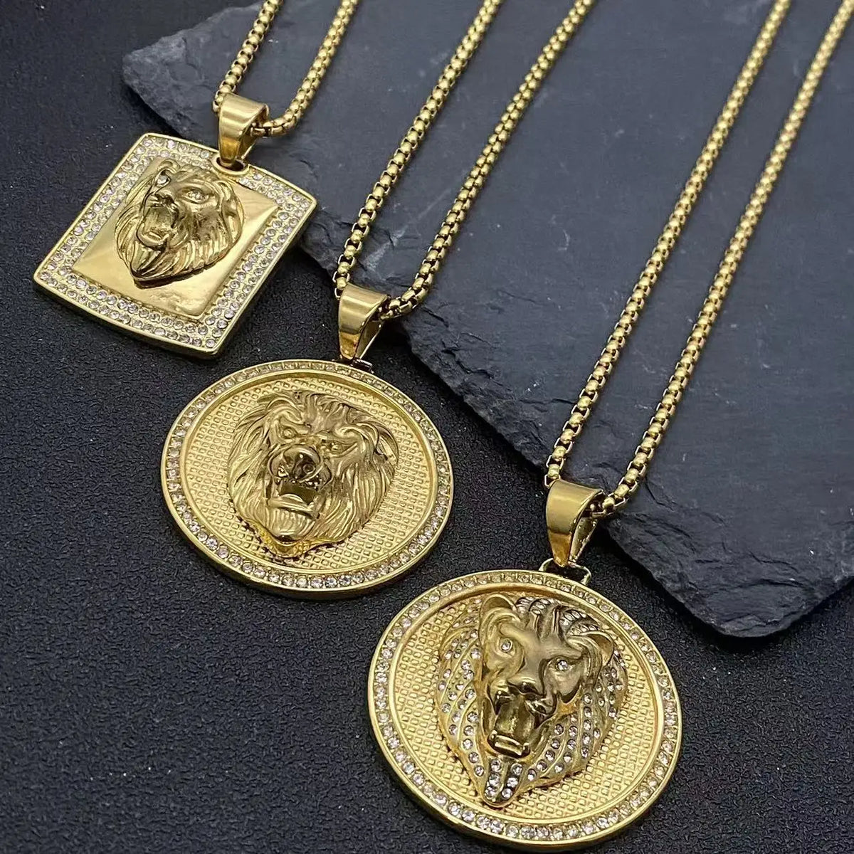 Iced Out Lion Head Pendant Necklace — Stainless Steel