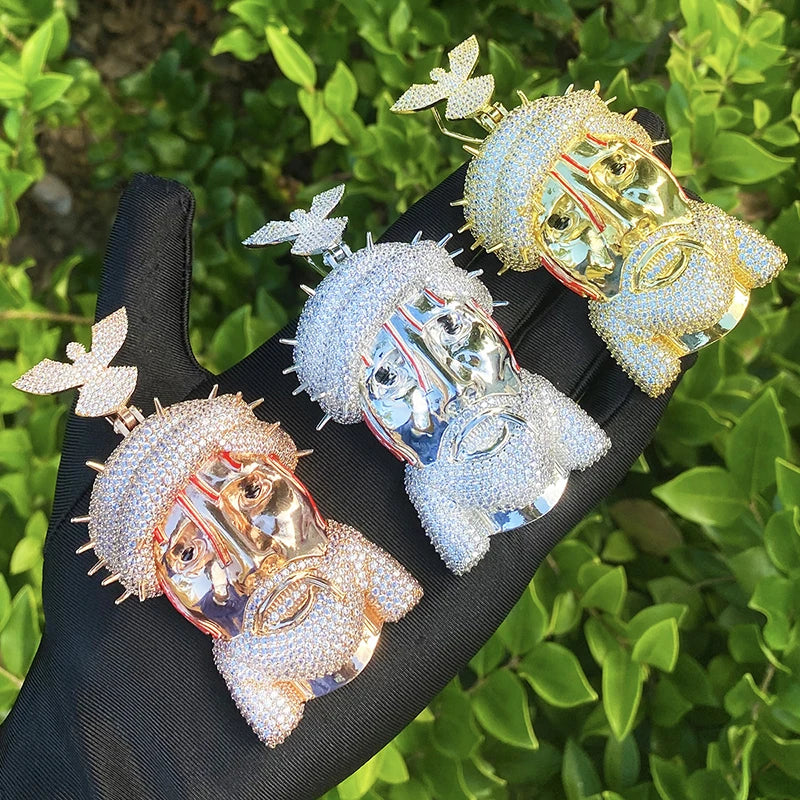 Hip Hop 5A+ CZ Stone Paved Bling Ice Out Pigeon Jesus Piece Pendants Necklaces for Men Rapper Jewelry Rose Gold Silver Color