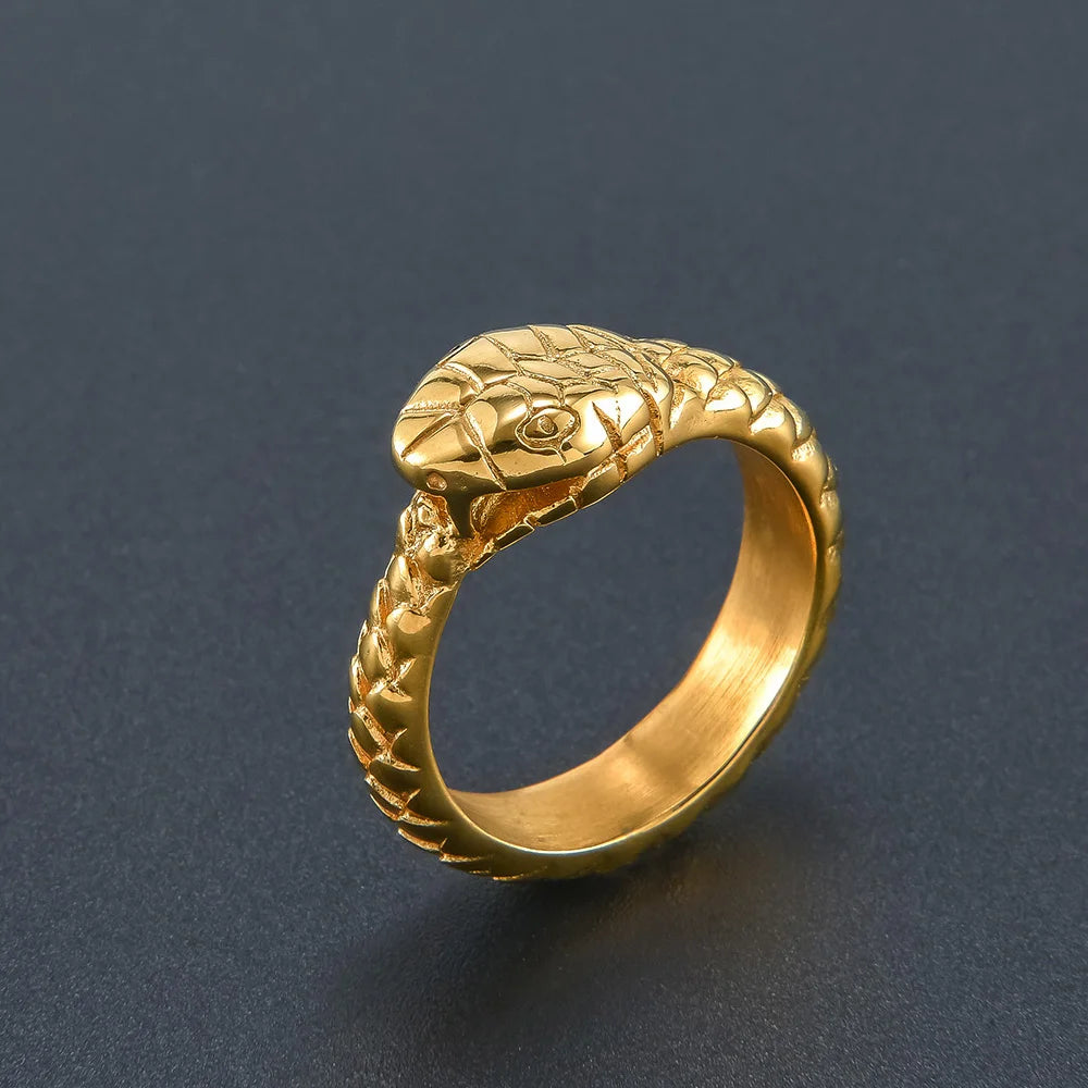 Punk Vintage Viking Snake Ring Men Women Stainless Steel Animal Ring Fashion Simple Biker Amulet Jewelry Gifts