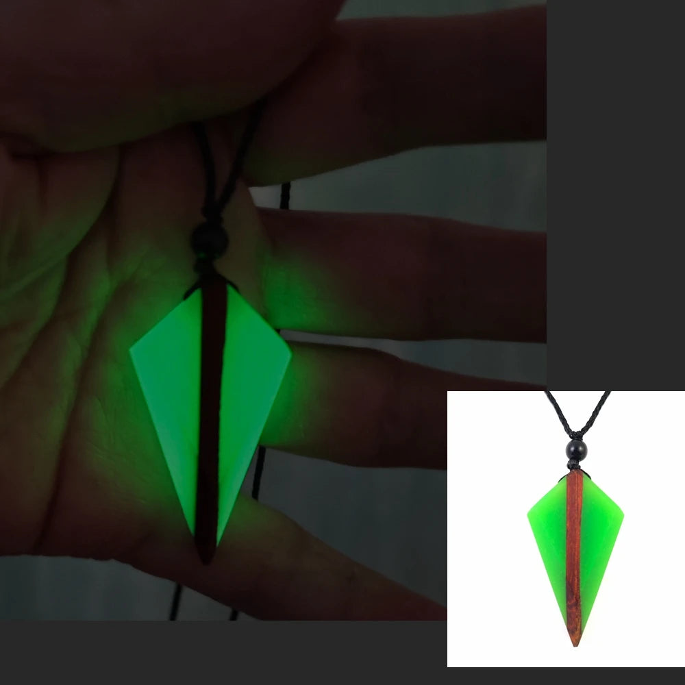 Wood Resin Night Light Pendant Necklace