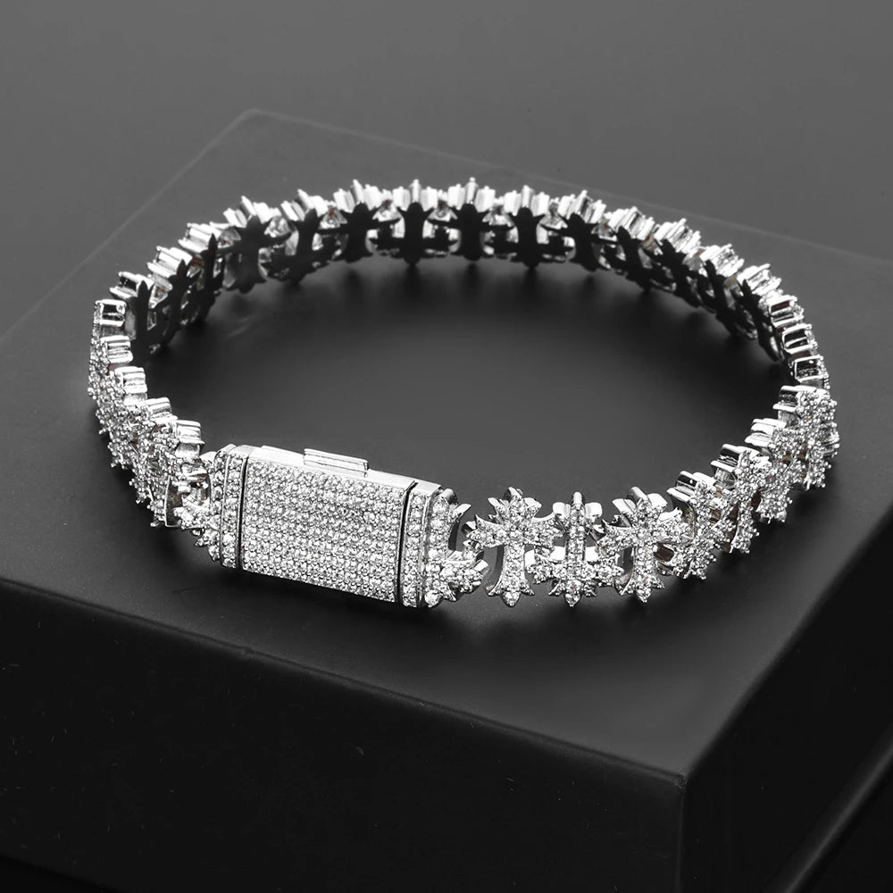Iced Out Cross Bracelet Stainless Steel 8MM