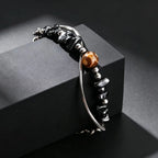 Double-Layer Black Natural Stone Bead Bracelet — Stainless Steel