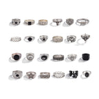 Ingemark 24Pcs/Set Creative Skull Head Poker Bat Rings for Men 2025 Trend Goth Geometric Ancient Silver Color Rings Male Jewelry