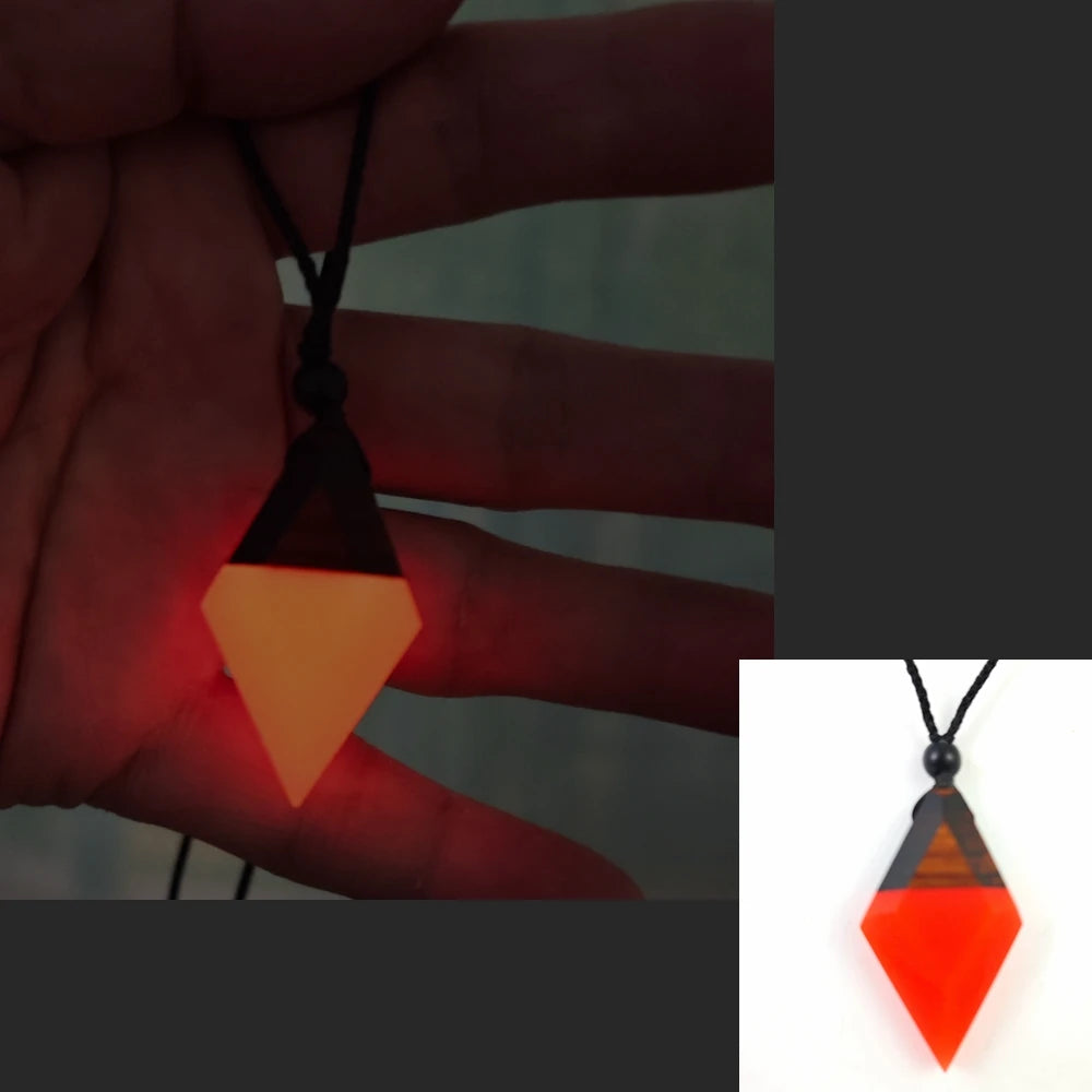 Wood Resin Night Light Pendant Necklace