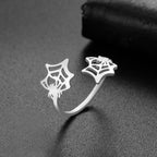 Skyrim Punk Spider Web Ring for Women Men Stainless Steel Creative Open Adjustable Rings Halloween Jewelry Gift