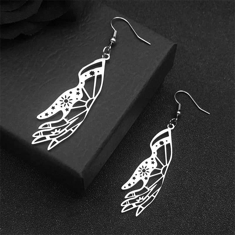 Gothic Star Silver Earrings Witchcraft Sun Palm
