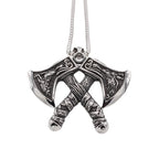 Stainless Steel Viking Double Axe Necklace Men's Vintage Nordic Wolf Axe Pendant Chain Scandinavian Party Jewelry Accessories