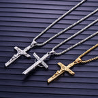 Stainless Steel Titanium Cross Jesus Christ Human Pendant Hip Hop Collar Chain Necklace for Women Men Gift Fashion Jewel