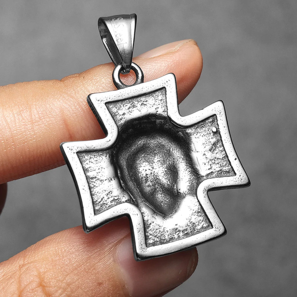 Jesus Face Cross Pendant Necklace for Men — Stainless Steel