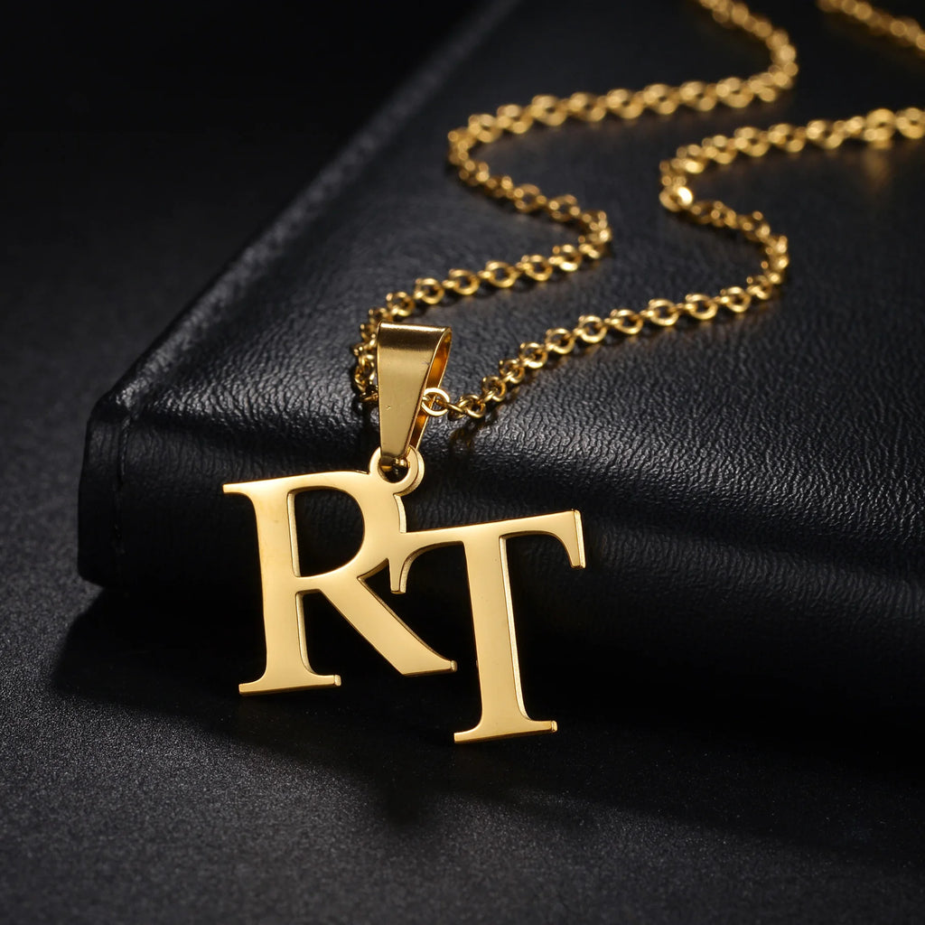 Atoztide 50cm Personalized Custom Names Pendant Necklace Stainless Steel Gold Color Cuban Thick Chain for Men Women Jewelry Gift