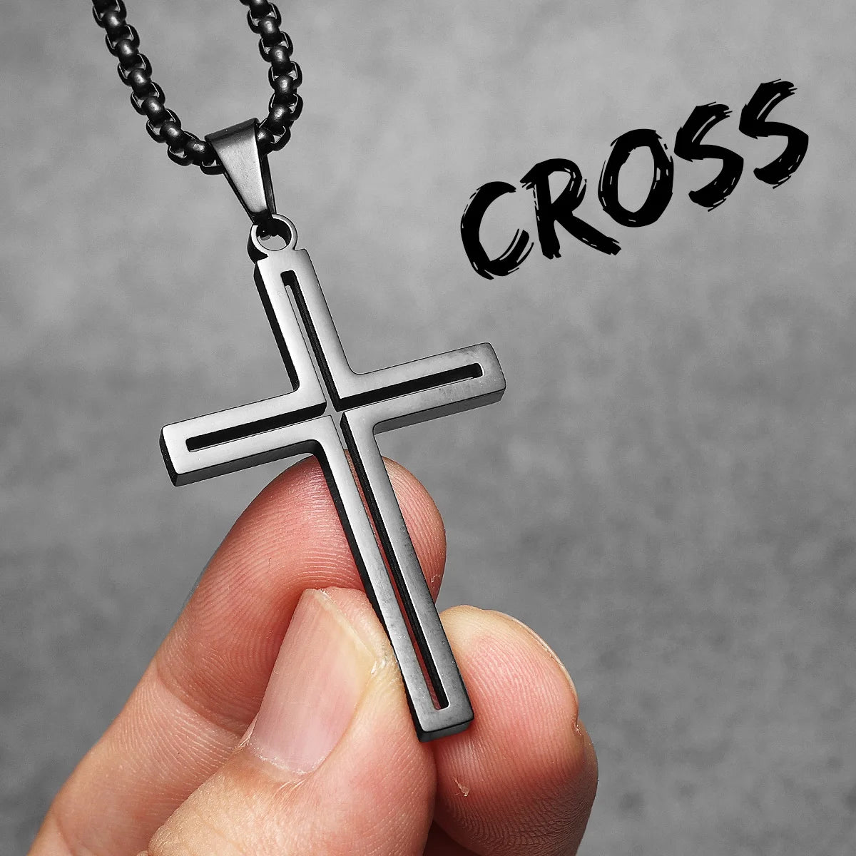 Cross Pendant Necklace Stainless Steel Hollow