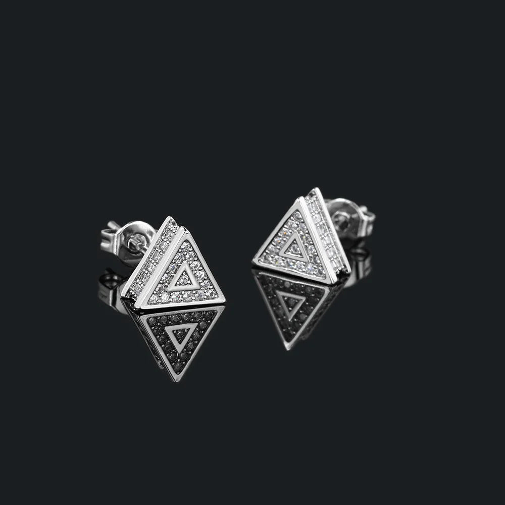 Iced Out Triangle Stud Earrings — Stainless