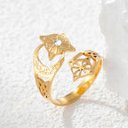 Wicca Crescent Moon Cat Ring Hollow Celtic Knot Witchcraft Star Crystal Inlaid Adjustable Stainless Steel Pagan Protection Ring