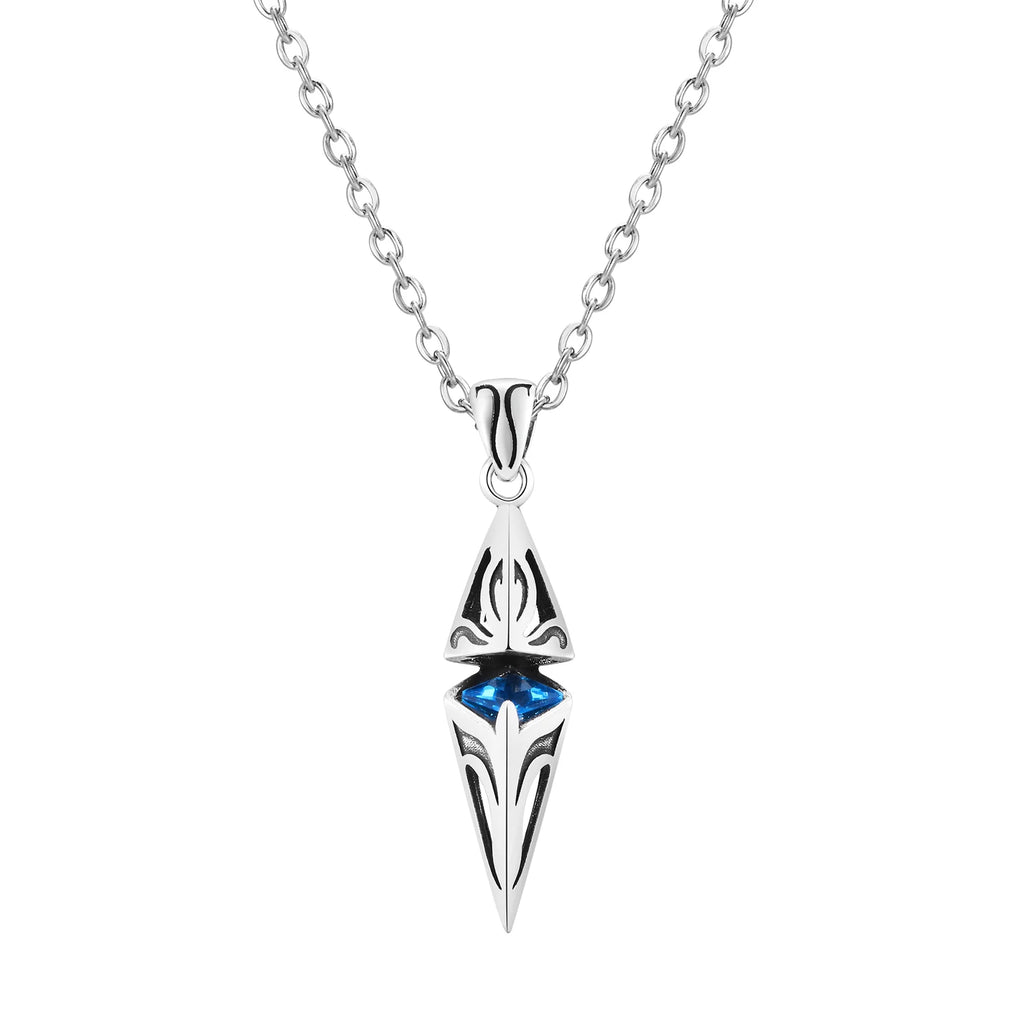 Blue Stone Geometric Pendant Necklace — Stainless Steel