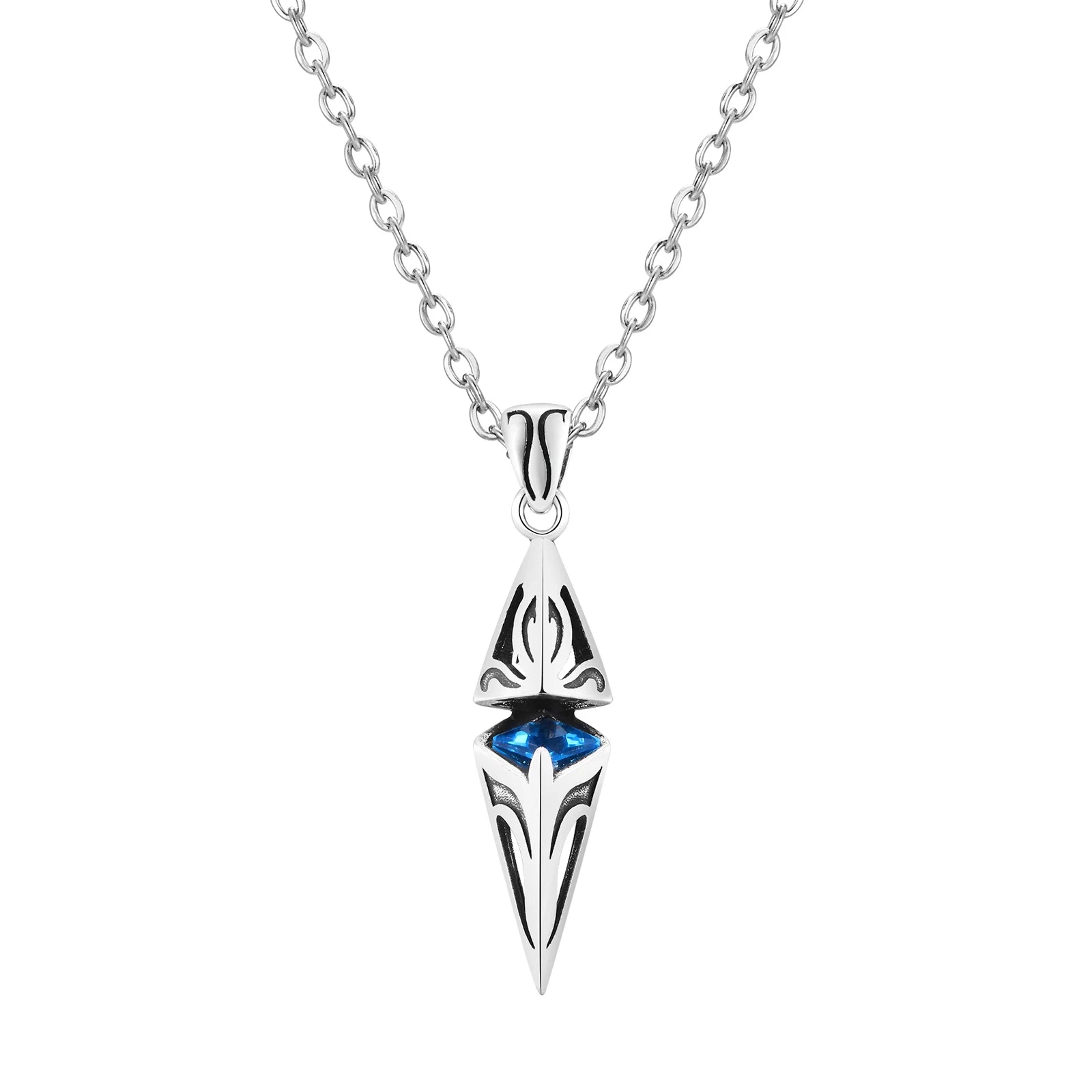 Blue Stone Geometric Pendant Necklace — Stainless Steel