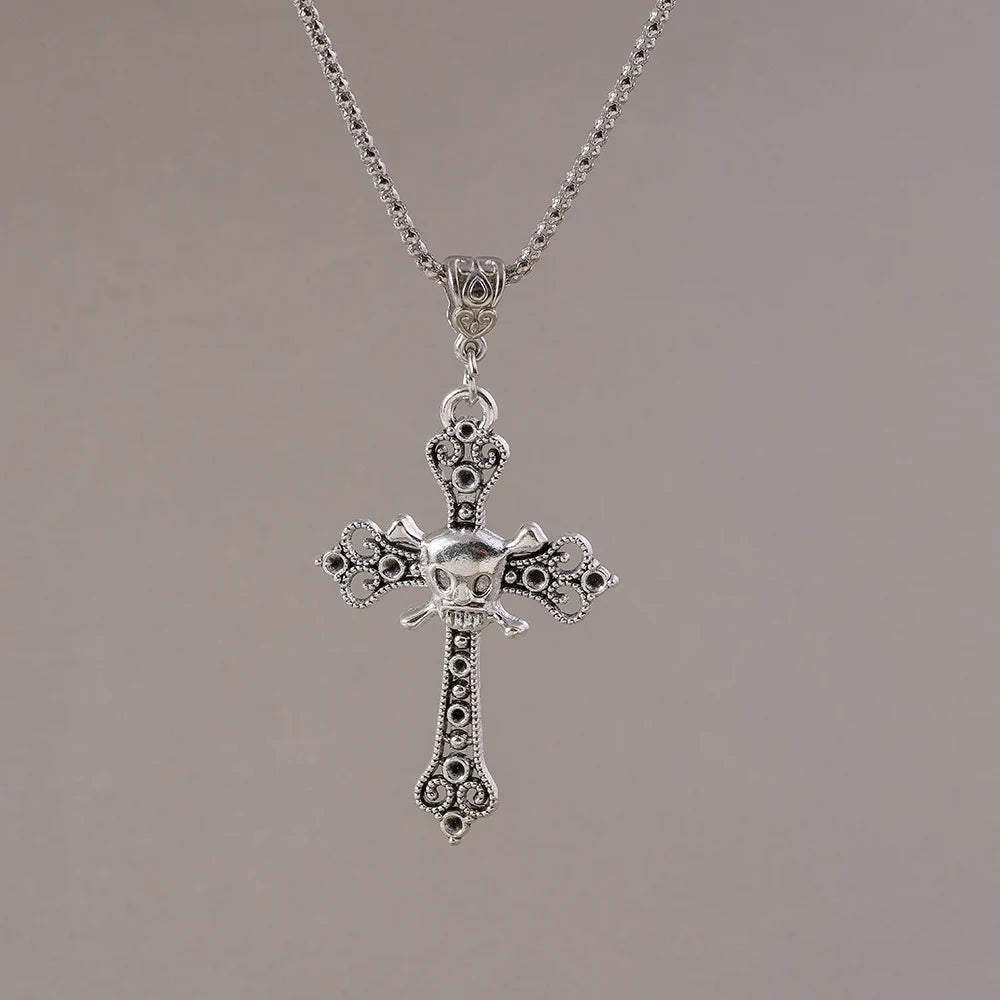 Aihua Gothic Steampunk Inverted Cross Necklace for Women Men Popcorn Chain Personality Hip Hop Punk Crucifix Necklace Jewelry
