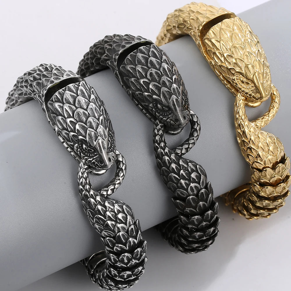 Cool Solid 316L Stainless Steel Snake Body Link Chain Man Bracelet for Men Male Men's Bracelets 8.7" Punk Rock Metal