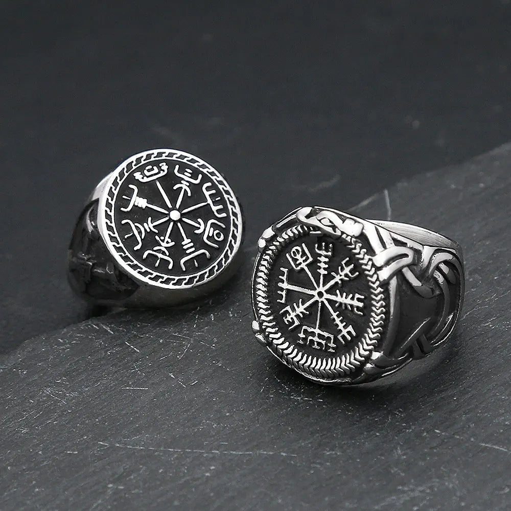Viking Odin Compass Ring — Stainless Steel