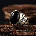 Natural Stone Series for Men Elliptical Ring with Real Tiger's Eye Stone 316L Stainless Steel Male Vintage Design Punk