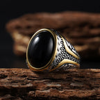 Natural Stone Series for Men Elliptical Ring with Real Tiger's Eye Stone 316L Stainless Steel Male Vintage Design Punk