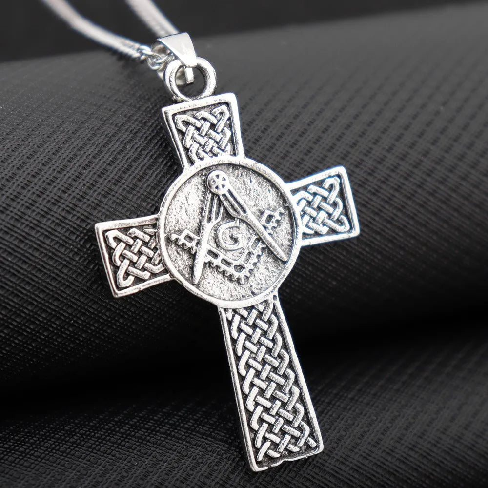 New Celtic Cross & AG Masonic Logo Pendant Necklace for Men Fashion Charm Pendant Religious Party Jewelry Accessories