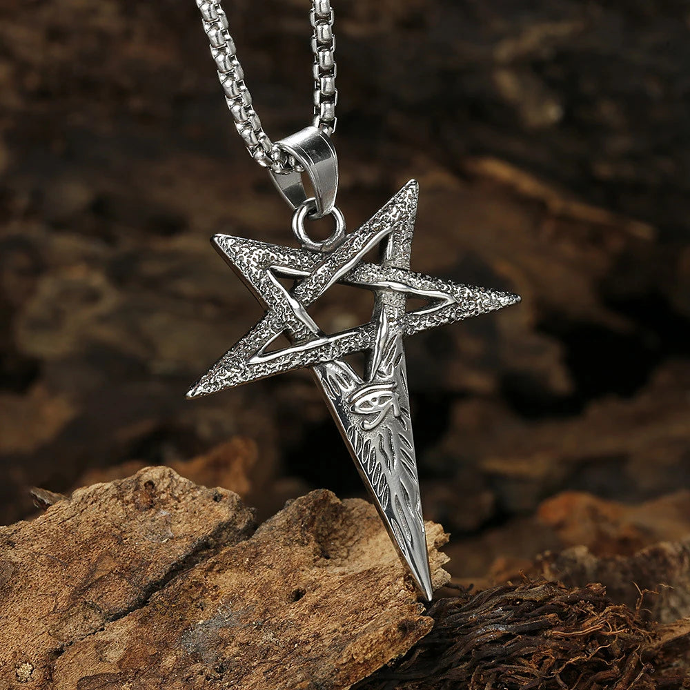 Devil Eye Pentagram Pendant Necklace — Stainless Steel