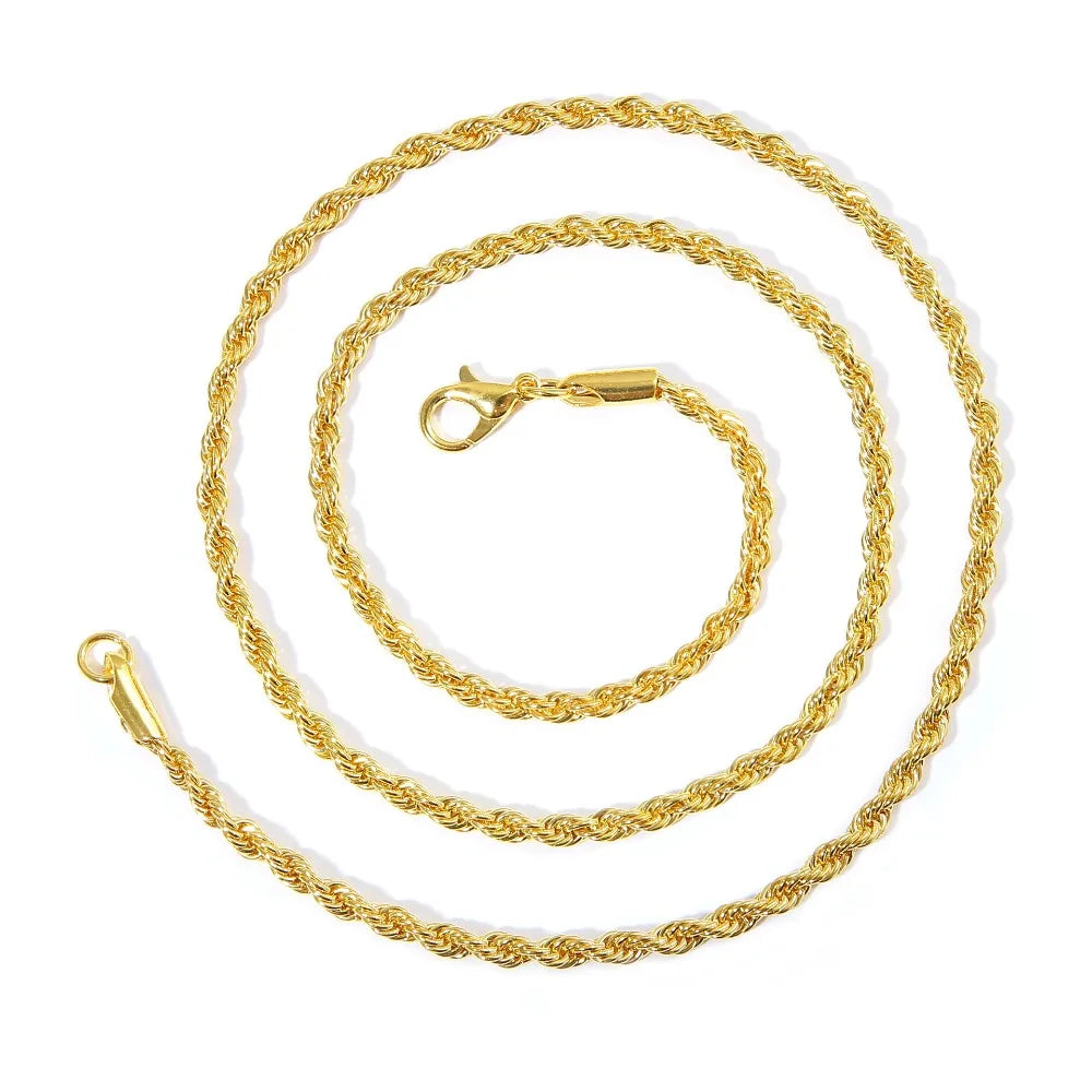3mm Classic Stainless Steel Twist Long Chain Pendant Necklace for Men Women Punk Style Hip Hop Rock Personality Chokers Jewelry