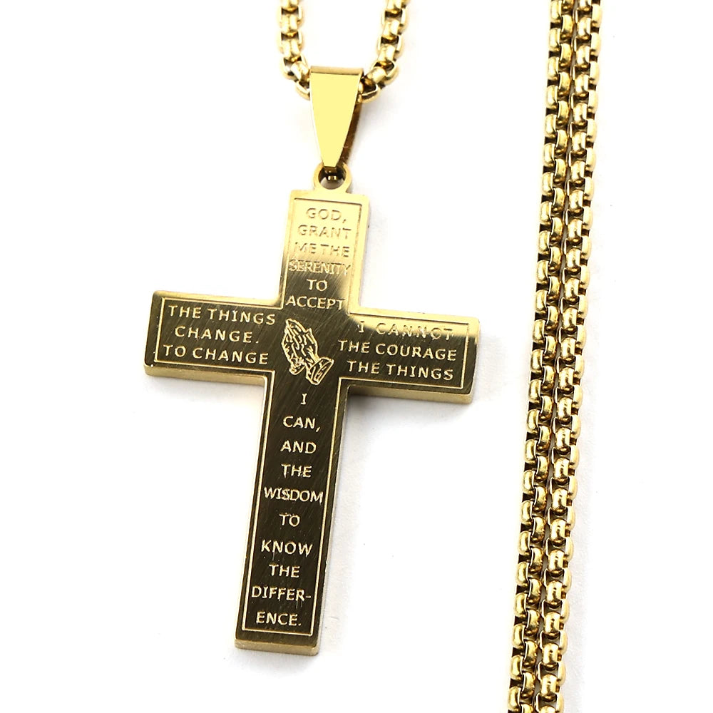 Jesus Cross Praying Hand Pendant — Gold