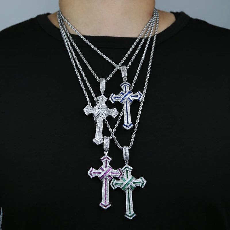 2025 New Cross Pendant for Men Women Full Iced Out Cubic Zircon Hip Hop Necklace Link Chain Fashion Rock Jewelry