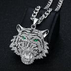Fanshu Gold Plated Stainless Steel Luxury Bling Iced Out Tiger Pendant Collar Chains Necklace for Men Women Gift Punk