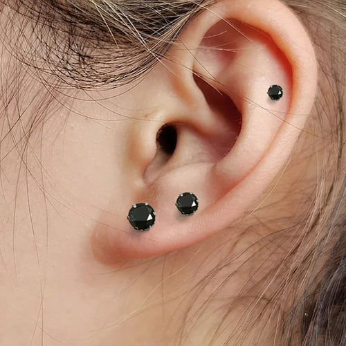 8MM Black Stone CZ Crystal Stud Earrings — Zircon