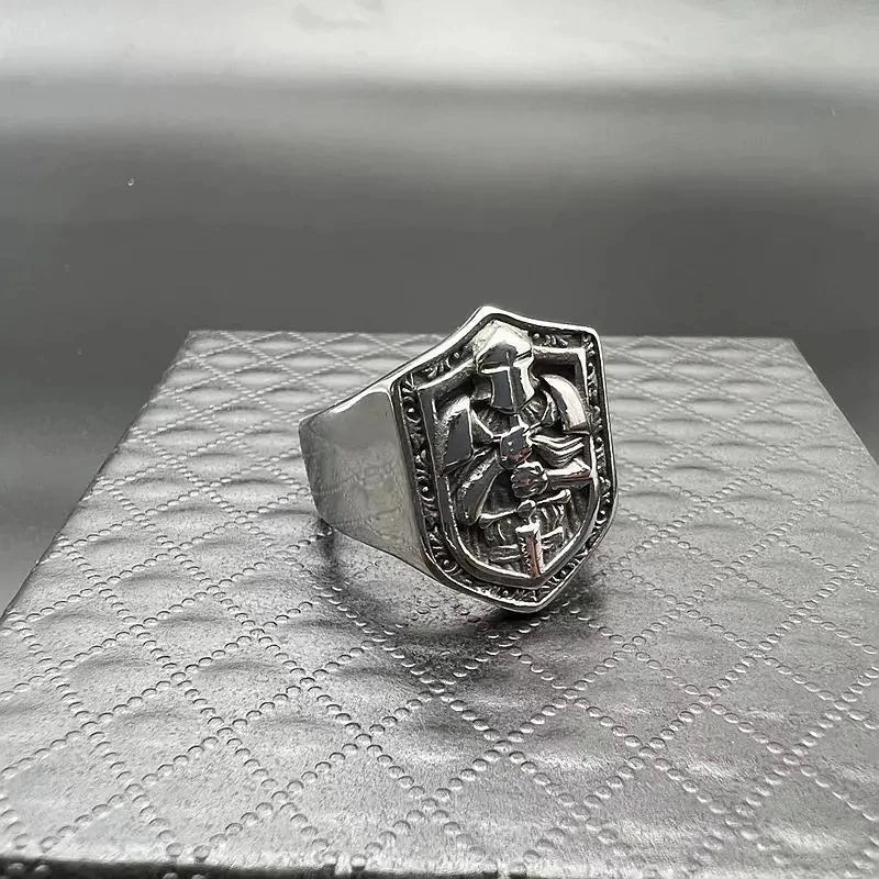 Huaya Men's Unique Temperament Knight Pattern Stamp Ring Retro Delicate Silver Color New Ring Jewelry Personality