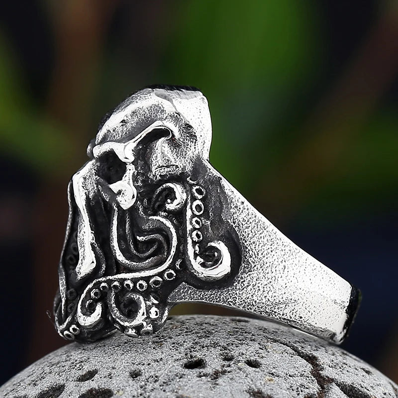 2022 New Christmas Charm Halloween Octopus Skull Punk Stainless Steel Seaman Rings Men Anel Puck Jewelry Halloween Gift