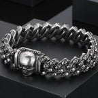 Steampunk Skeleton Man Bracelet Men's Stainless Steel Skull Head Chain Wristband Viking Charm Bangles Halloween Jewelry