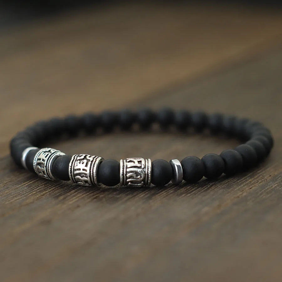 Vintage Mens Bracelet Beaded Om Mani Padme Hum Mantra Braslet Viking Jewelry Accessories Natural Lava Tiger Eyes Stone