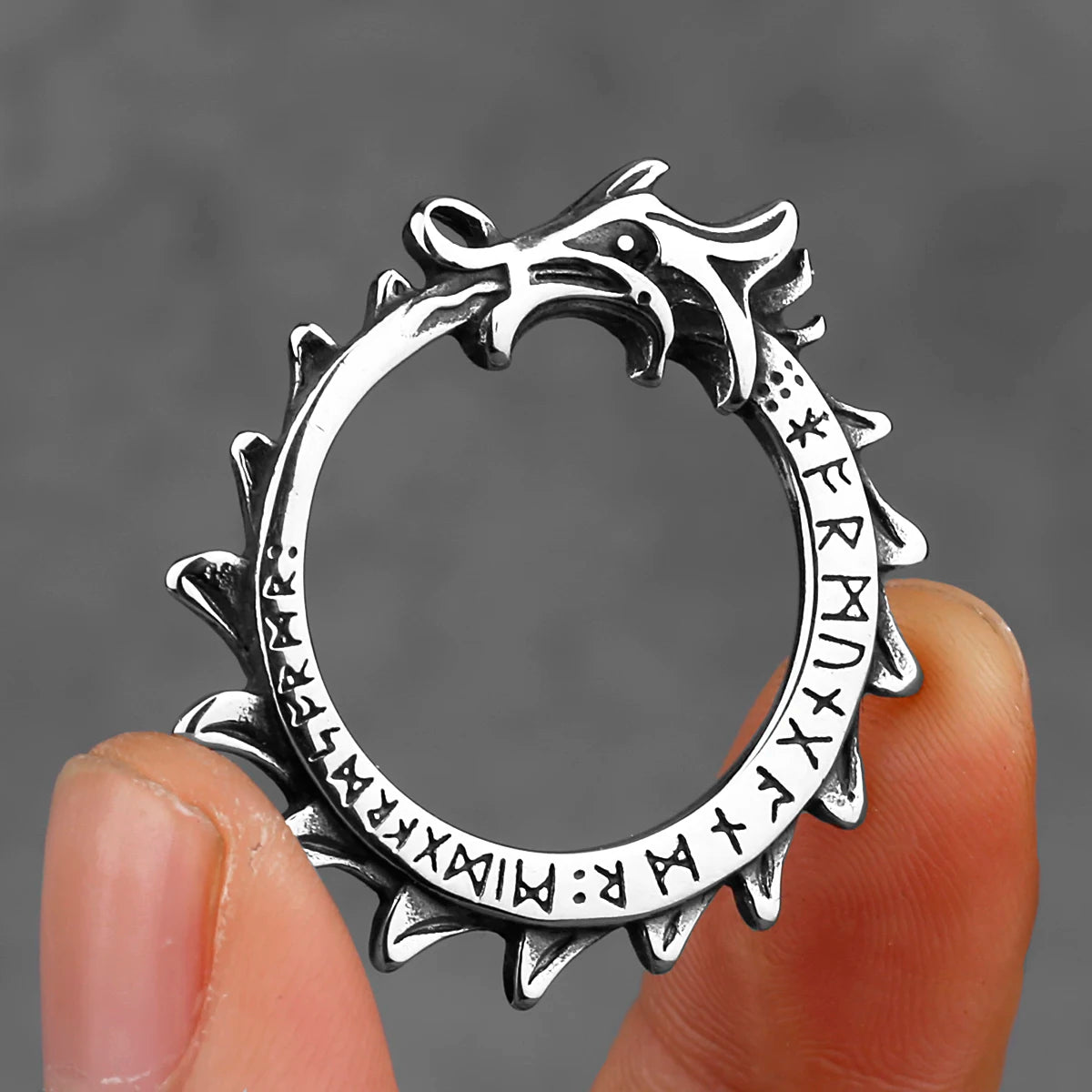 Viking Ouroboros Dragon Necklace — 24 Runes, Stainless Steel