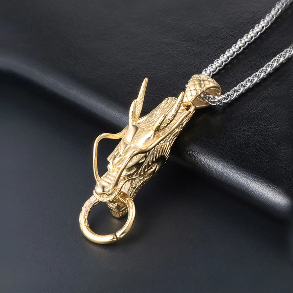 Dragon Head Pendant Necklace — Stainless Steel