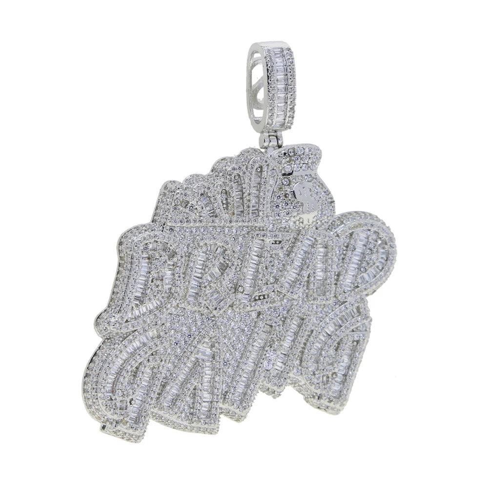 New Iced Out Bling CZ Letter Cross Pendant Necklace Various Design 5A Zircon Two Tone Color Badge Charm Men's Hip Hop