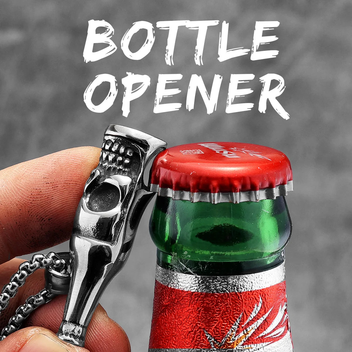 Skull Bottle Opener Pendant Necklace — Stainless
