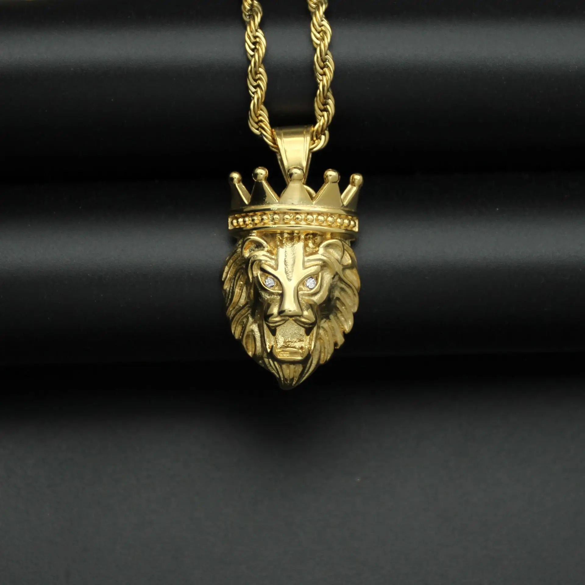 hip hop Lion crown Pendant Necklace For Men Gold color 316L Stainless Steel Jewelry
