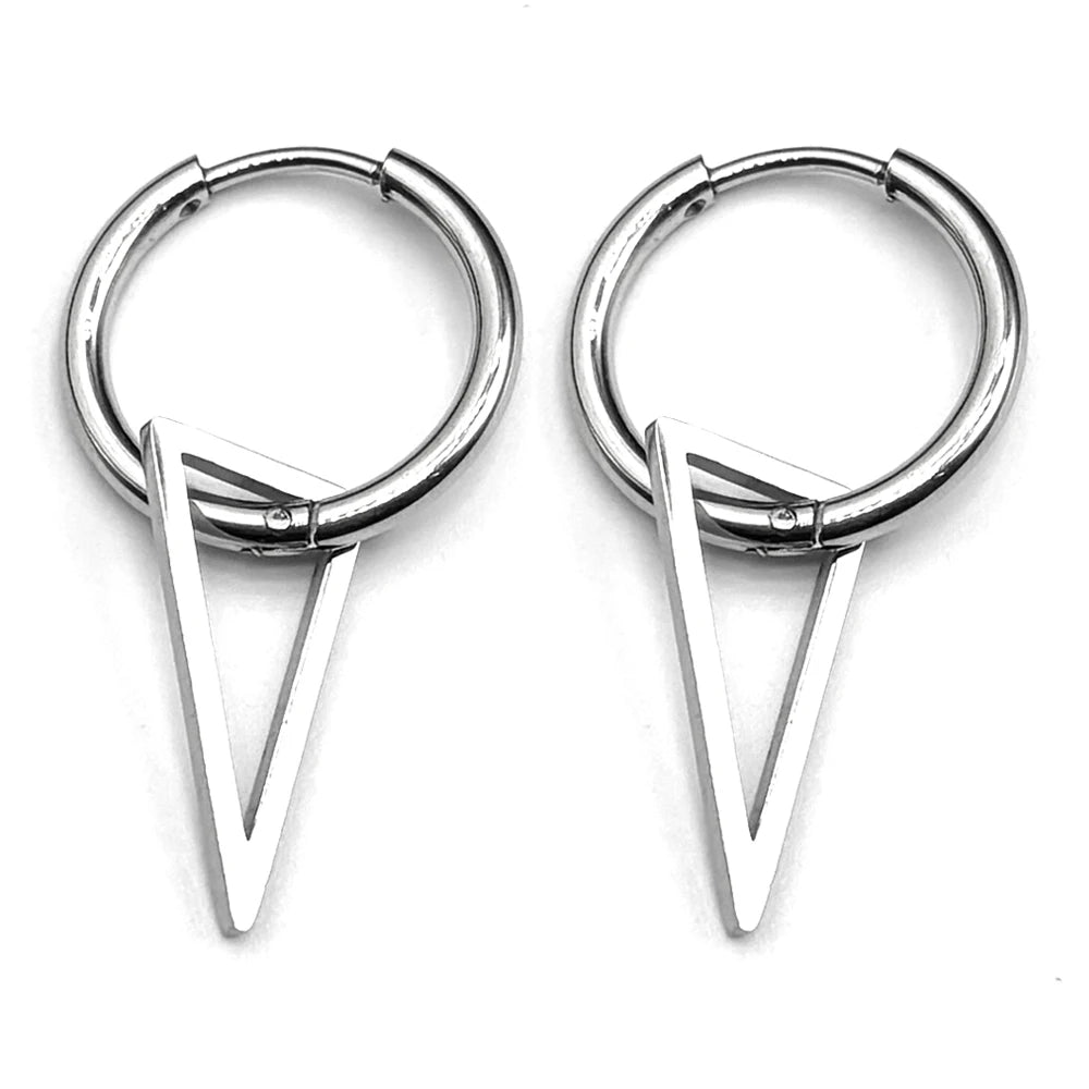 Triangle Geometric Hoop Drop Earrings — Stainless Steel