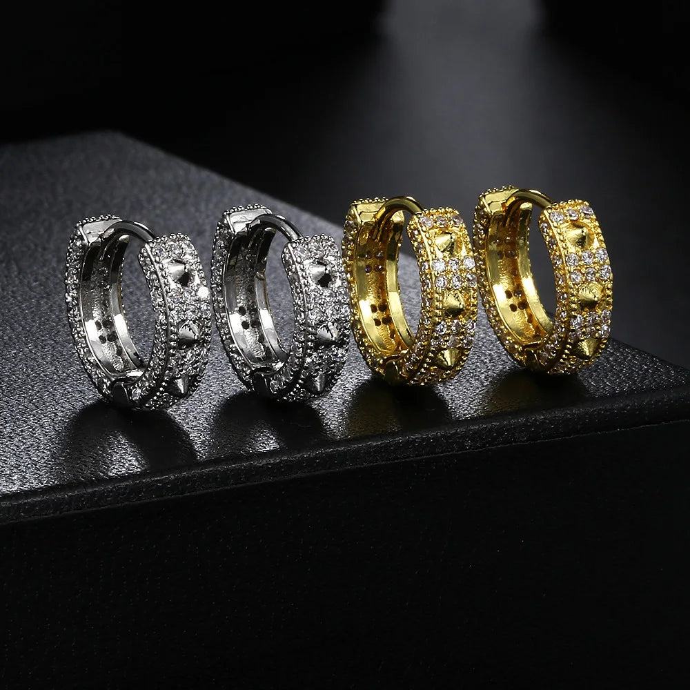 Gold Iced Out Skull Hoop Earrings Rivet