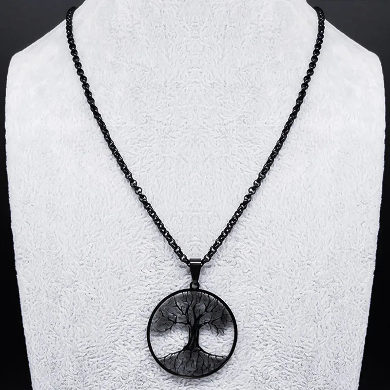 Tree of Life Black Chain Necklace — Stainless Steel