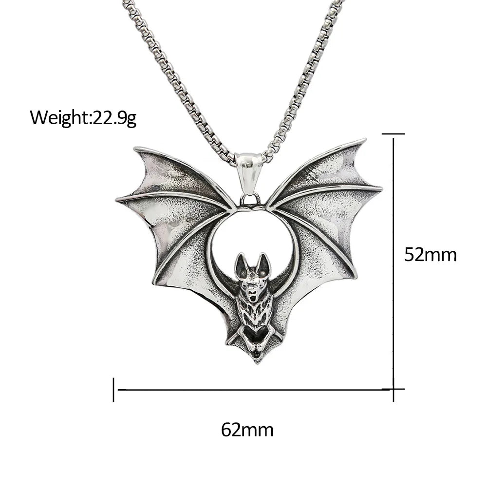 Gothic Bat Stainless Steel Pendant Necklace