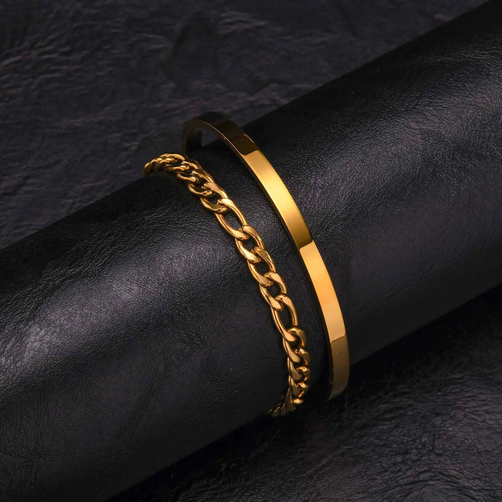 Cuff Bangle Bracelet Set — Stainless Steel
