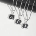 Initial Square Pendant Necklace — Stainless Steel