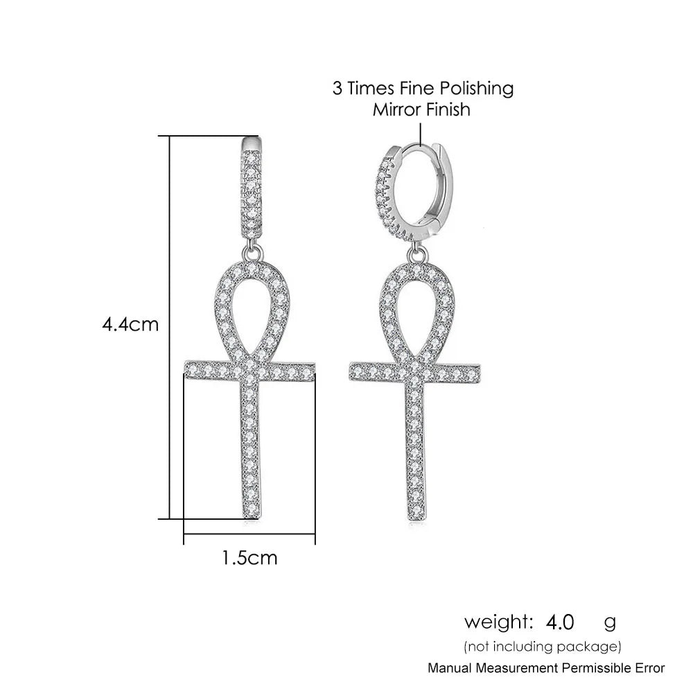 Iced Out Ankh Dangle Hoop Earrings CZ
