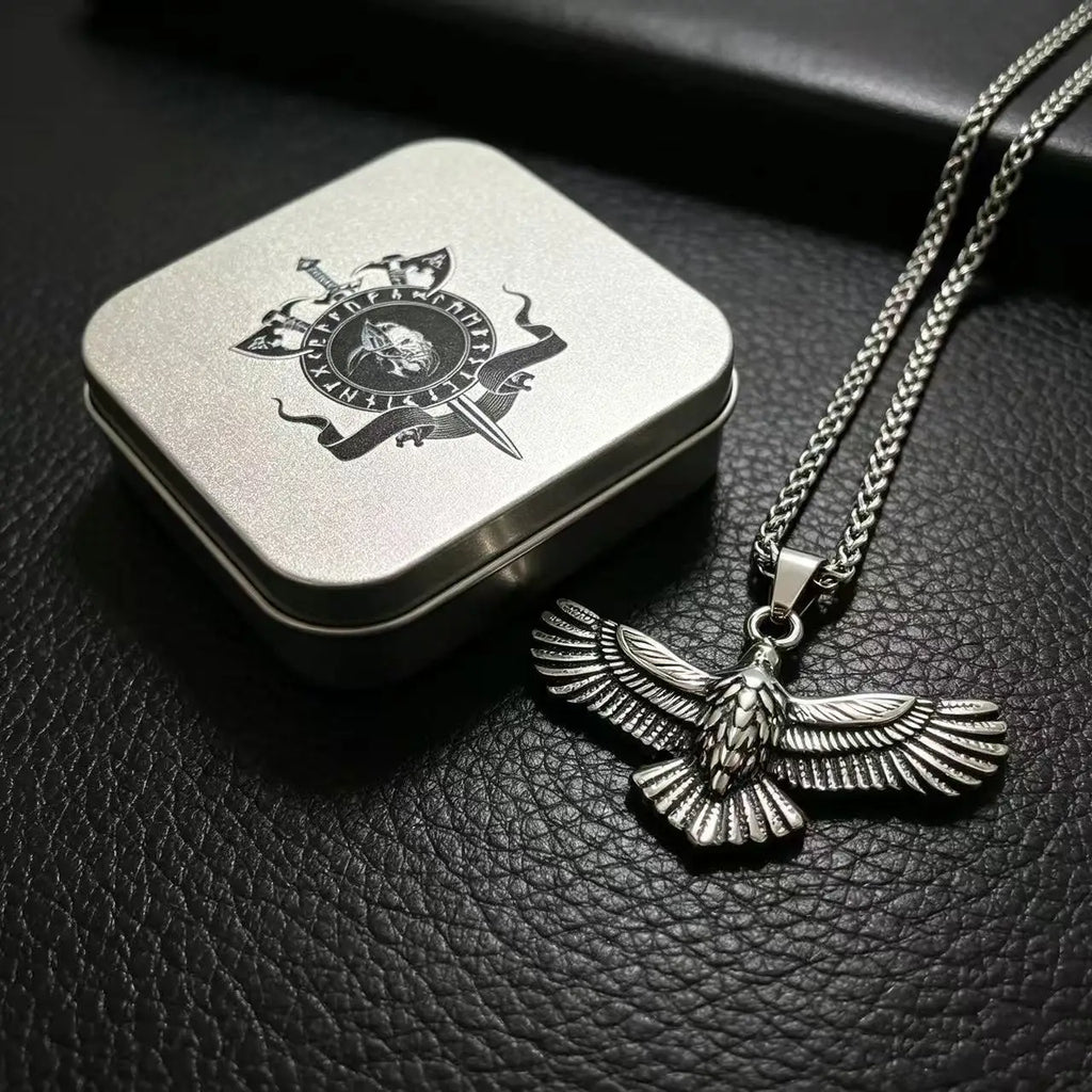 Viking Raven Stainless Steel Pendant Necklace