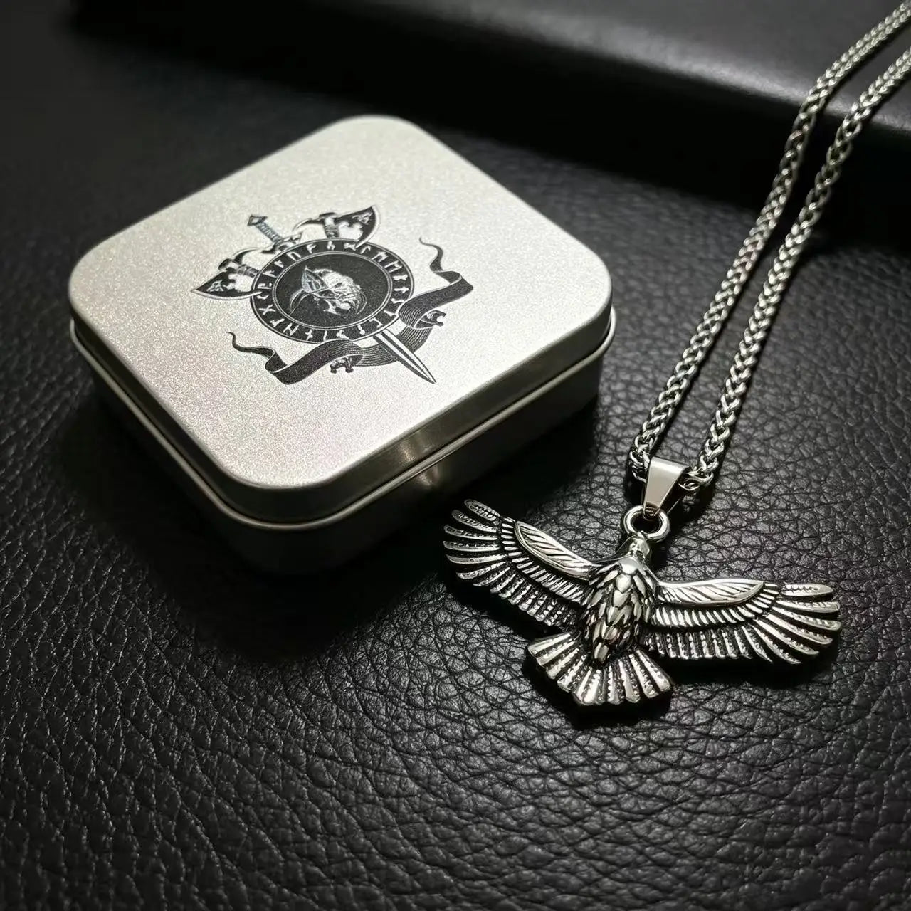 Viking Raven Stainless Steel Pendant Necklace